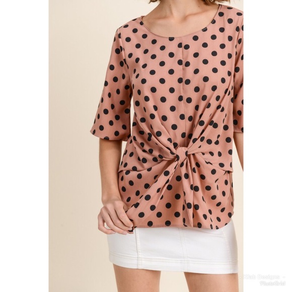 💖LAST 1! Pretty Polka Dot Mauve Front Tie Top! - Picture 3 of 6